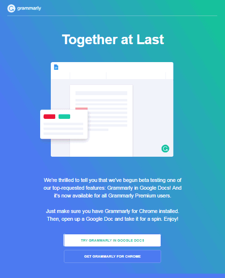 Email For Grammarly in Google Docs beta testing