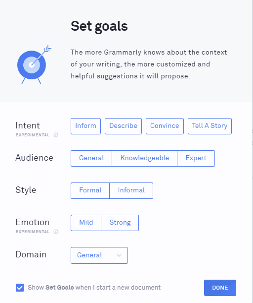 Grammarly Set Goals