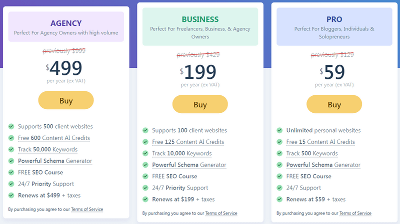 rank math pricing plans