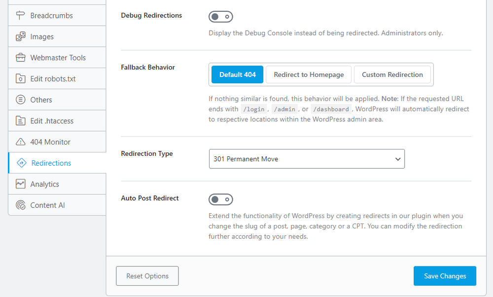 Rank Math Redirection manager